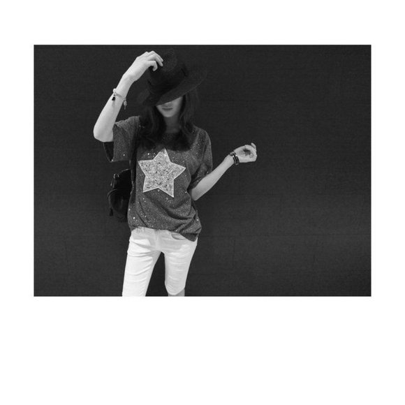 Short-Sleeve Star Printed Glitter T-Shirt Tee Size Small Gray - Picture 4 of 10